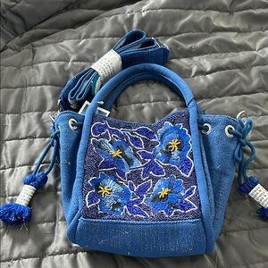 America and Beyond Blue Embroidered Women's Bag